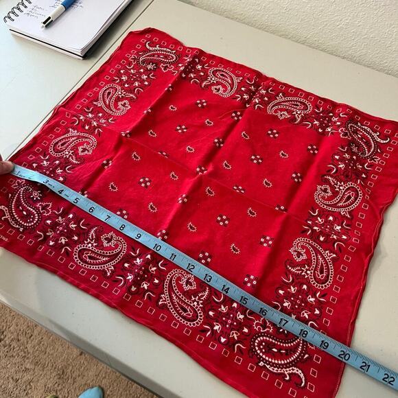 Vintage 90s Red Cotton USA Made Square Bandana Neck Tie - Picture 8 of 12